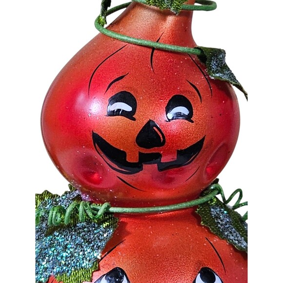 Halloween PUMPKIN Blown Glass Jack-O-Lantern Christmas ORNAMENT  Moda Di Italia - Picture 6 of 8